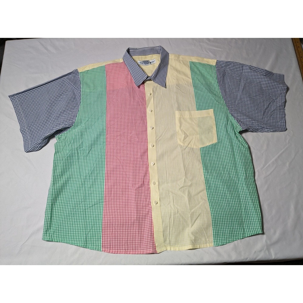 VTG IRVINE PARK Mix-Match Gingham Men 3XL Cotton Blend Multicolor Shirt - Picture 11 of 15